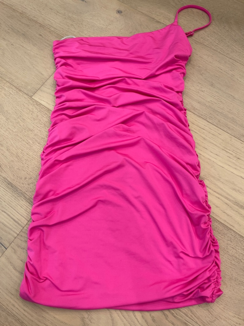 Hello Molly Neon Pink Ruched One-Shoulder Mini Dress (US 8)